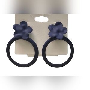 Matte Navy Flower Hoop Earrings